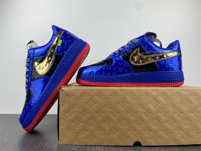 Luis Vitton Nike Air Force 1 Low By Royal blue Black Gold Red